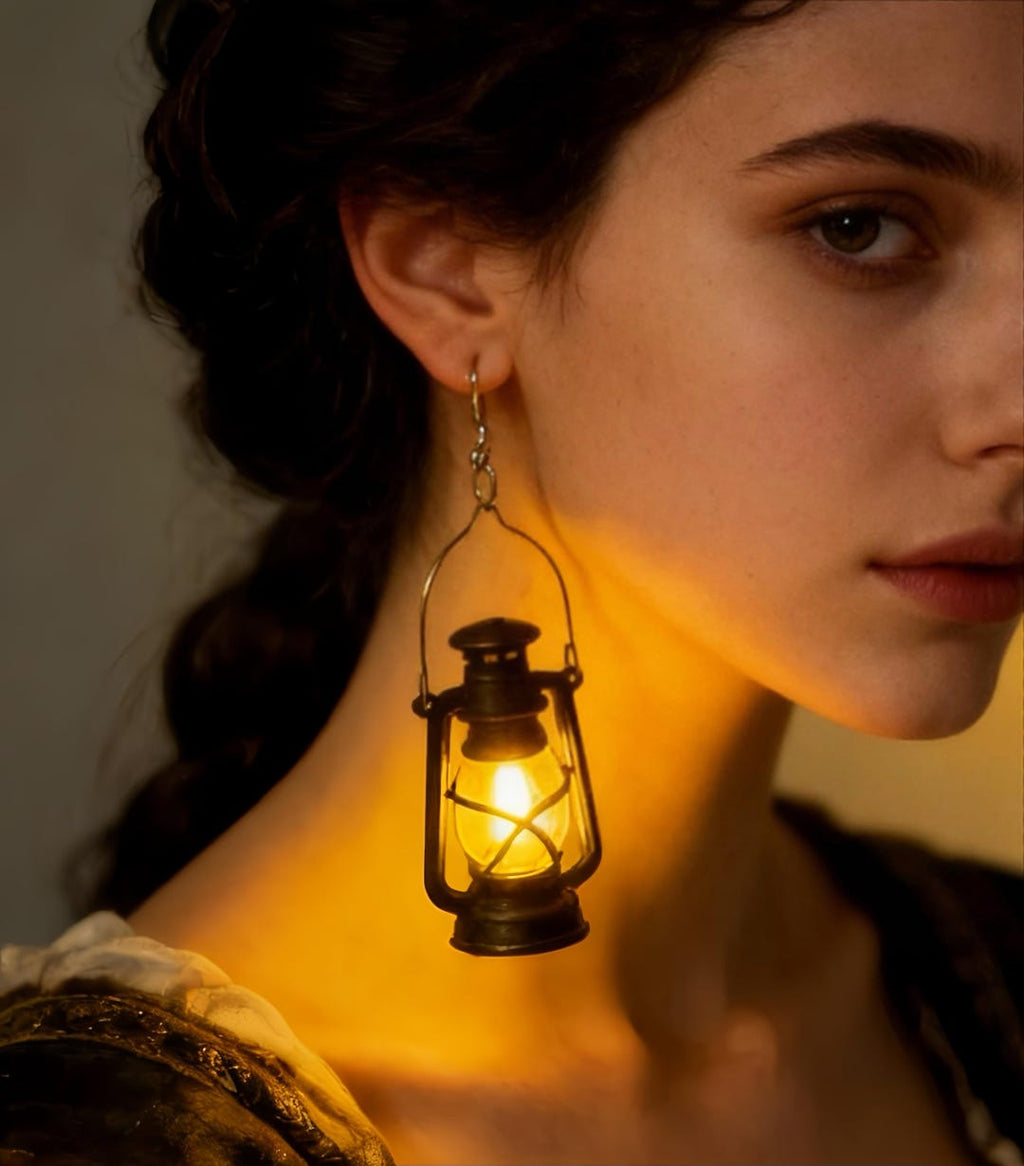 Medieval Lantern Earrings | Fantasy Cosplay Light-up Jewelry | 999 Silver