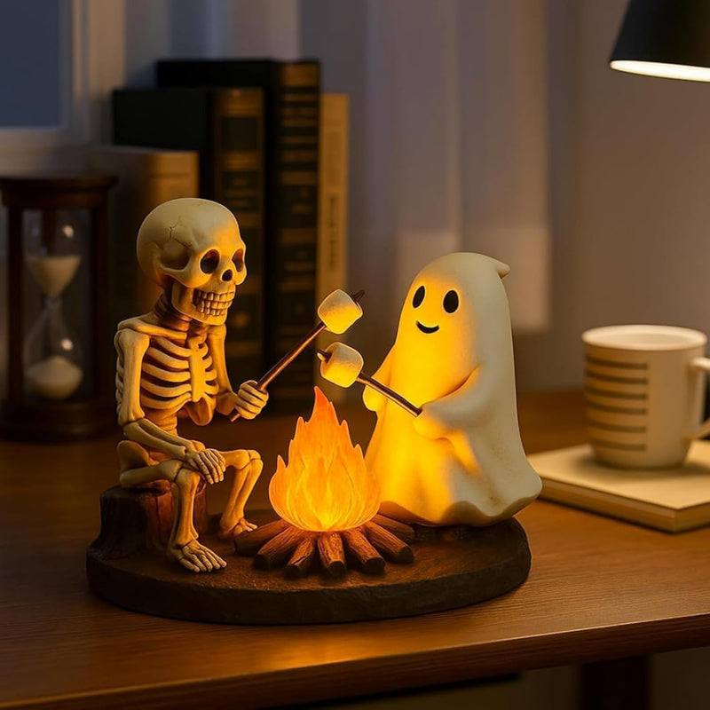 Realistic Flickering Flame And Roasting Marshmallow Resin Campfire Lamp for Outdoor-Like Bedroom and Mantel Decor