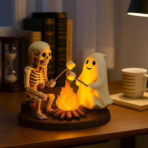 Realistic Flickering Flame And Roasting Marshmallow Resin Campfire Lamp for Outdoor-Like Bedroom and Mantel Decor