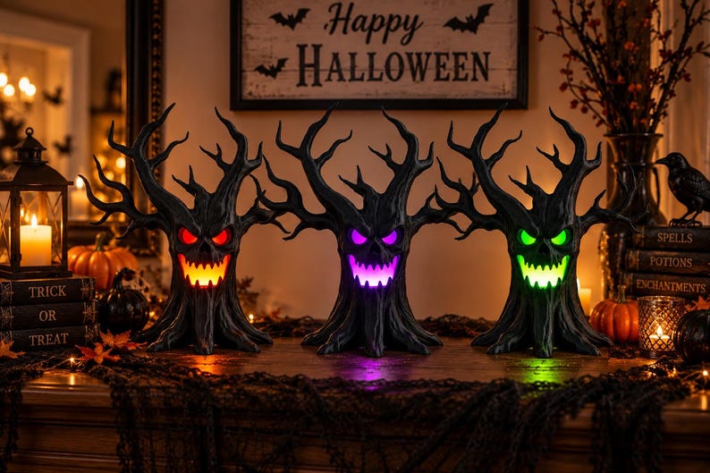Spooky Skull Tree LED Tea Light Holder - Creepy Gothic Halloween Decor