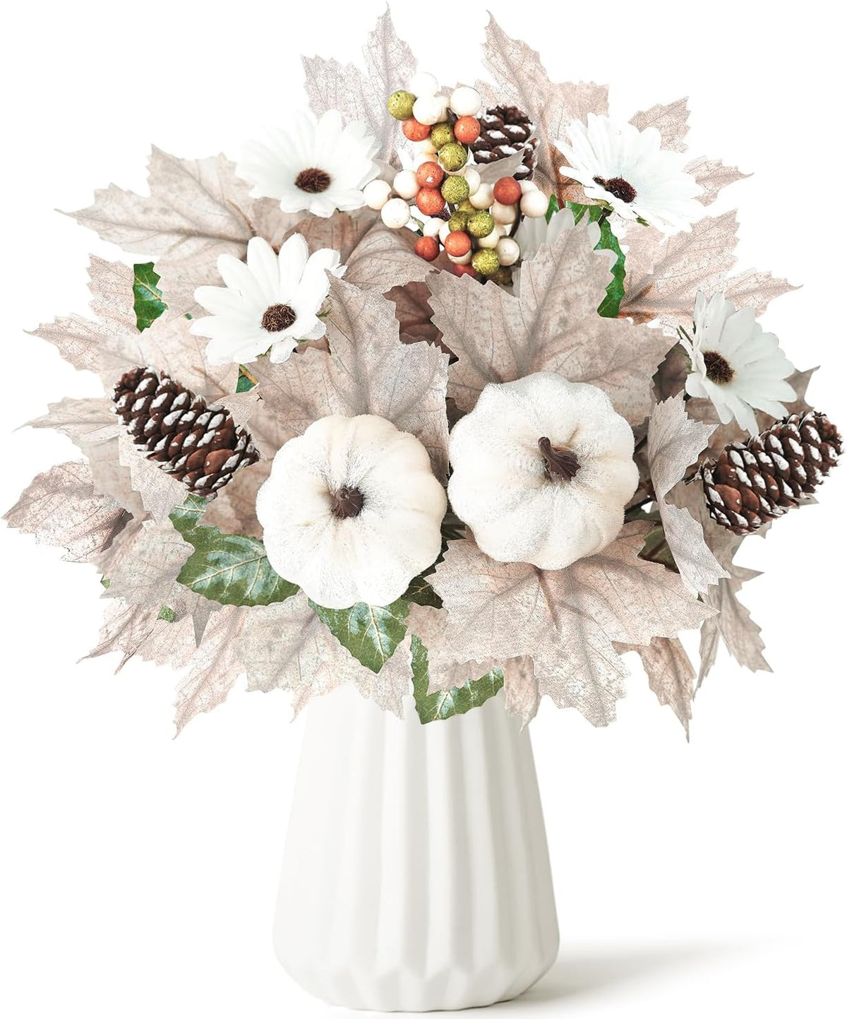 Miaikoe 2PCS Artificial Flower Decoration Maple Leaf Stem Pumpkin Branch Sunflower Berries Flower for Fall Thanksgiving Home Holiday Festival Decoration (Brown)