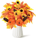 Miaikoe 2PCS Artificial Flower Decoration Maple Leaf Stem Pumpkin Branch Sunflower Berries Flower for Fall Thanksgiving Home Holiday Festival Decoration (Brown)