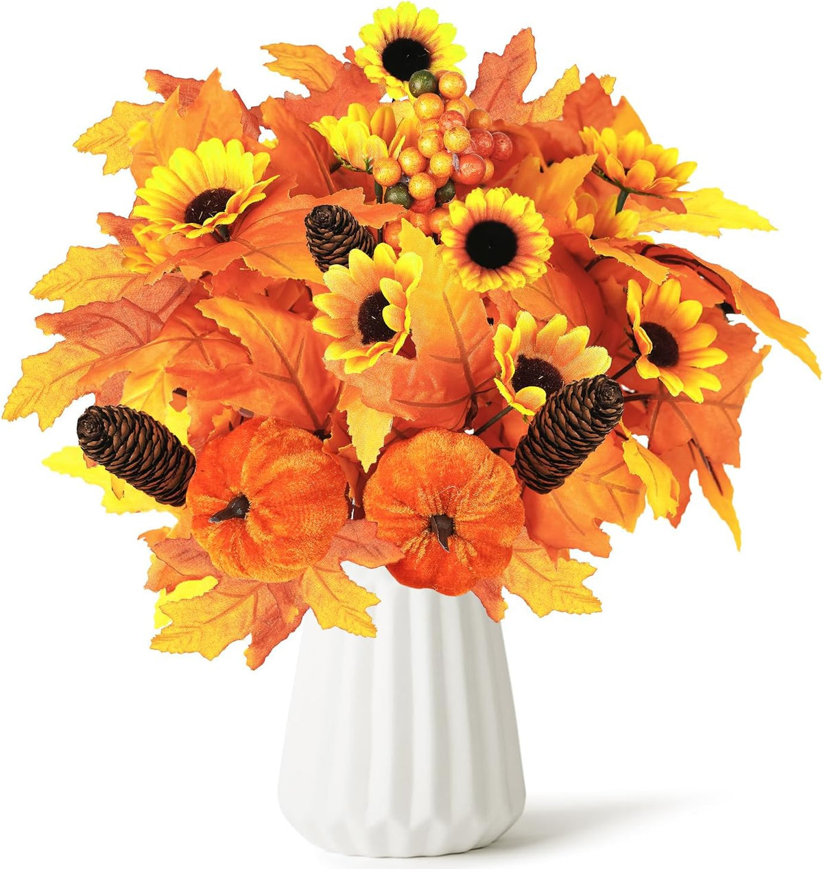 Miaikoe 2PCS Artificial Flower Decoration Maple Leaf Stem Pumpkin Branch Sunflower Berries Flower for Fall Thanksgiving Home Holiday Festival Decoration (Brown)