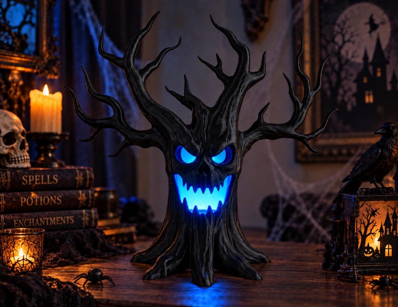 Spooky Skull Tree LED Tea Light Holder - Creepy Gothic Halloween Decor