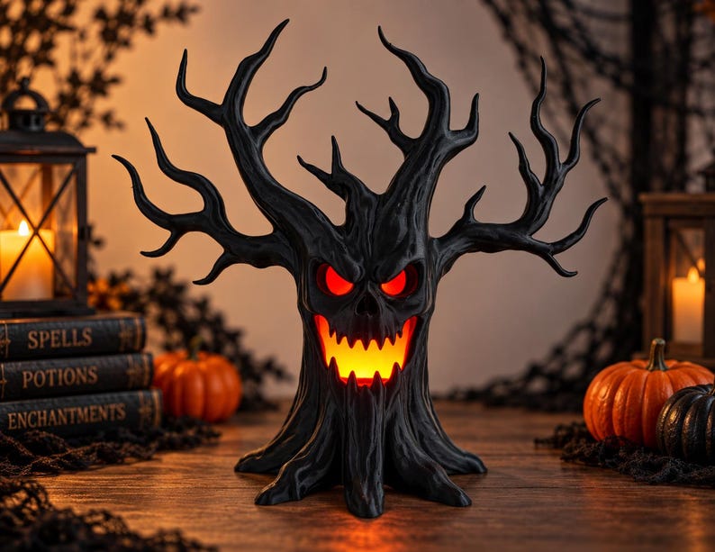 Spooky Skull Tree LED Tea Light Holder - Creepy Gothic Halloween Decor