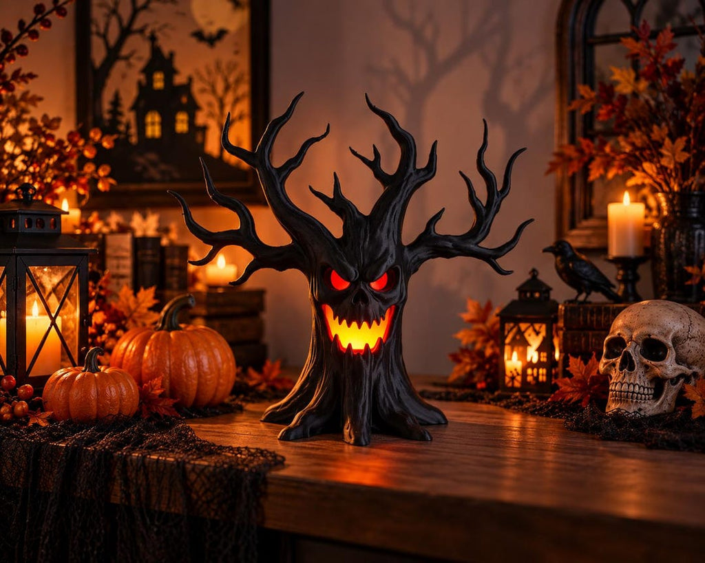 Spooky Skull Tree LED Tea Light Holder - Creepy Gothic Halloween Decor