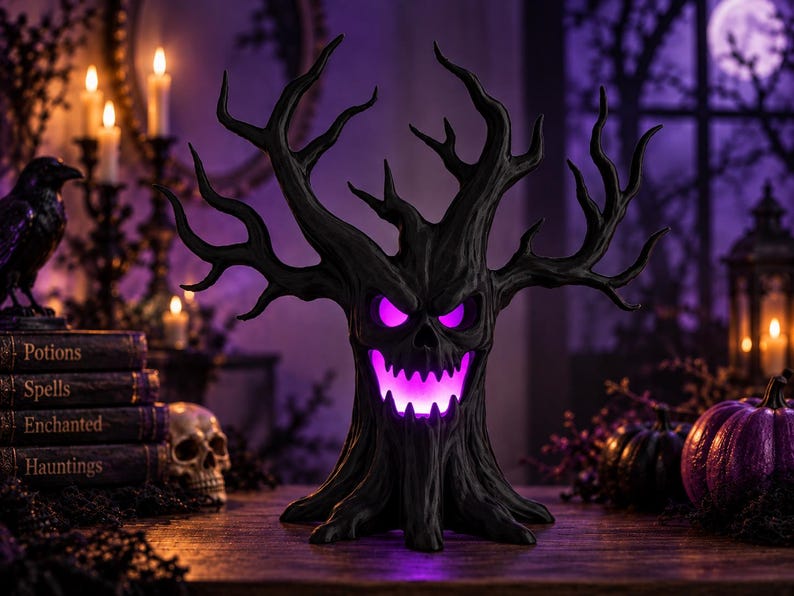Spooky Skull Tree LED Tea Light Holder - Creepy Gothic Halloween Decor
