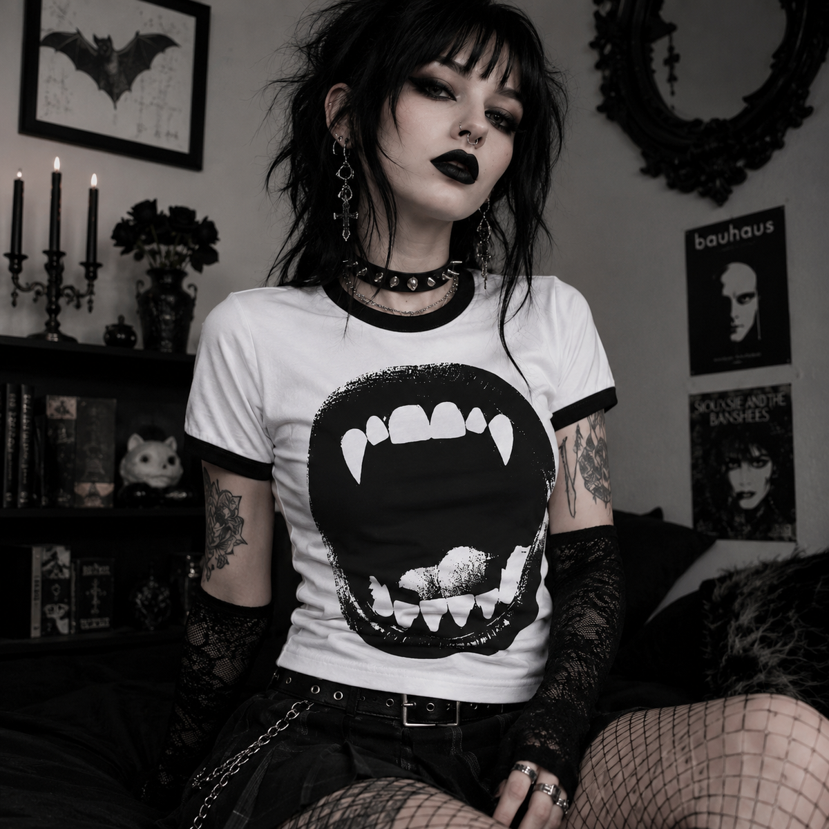 Vampire bite ringer t-shirt, Halloween costume tee, close-up graphic, image 2 of 7